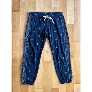 Monrow Bandana Print Raglan Jogger Pants Loungewear Navy Blue Elastic Waist XS